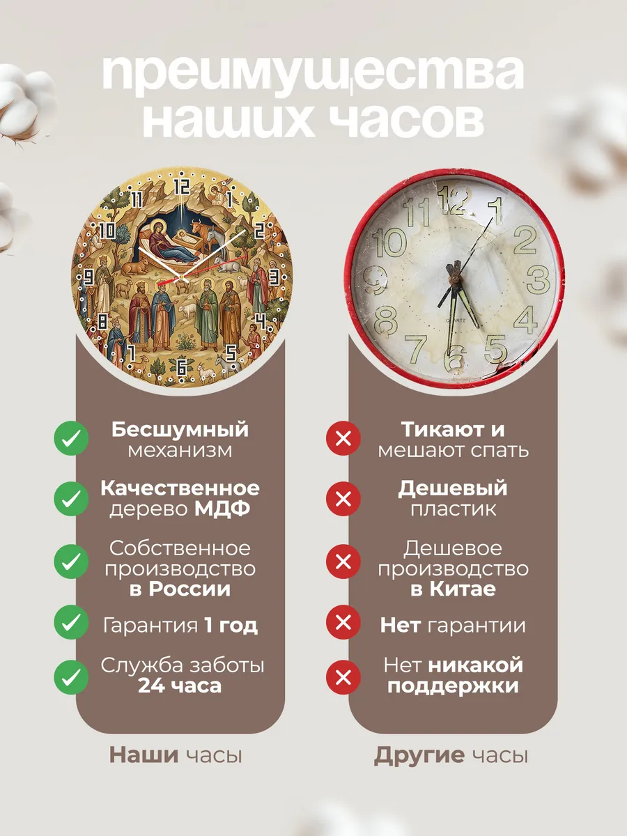 Часы настенные бесшумные Рождество Христово 33 см — фото 10