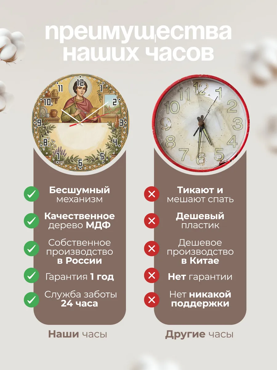 Часы настенные бесшумные Пантелеимон 33 см — фото 10