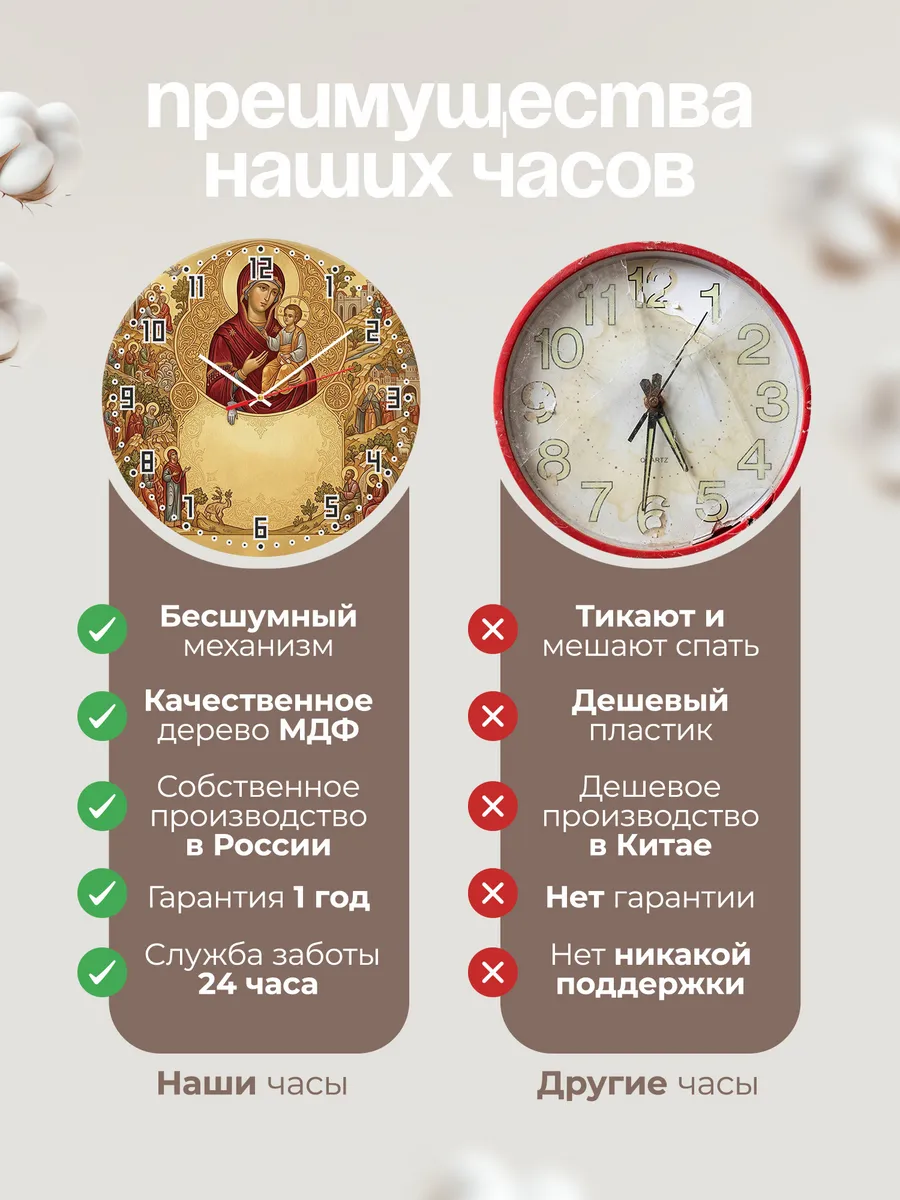 Часы настенные бесшумные Троеручица 33 см — фото 10