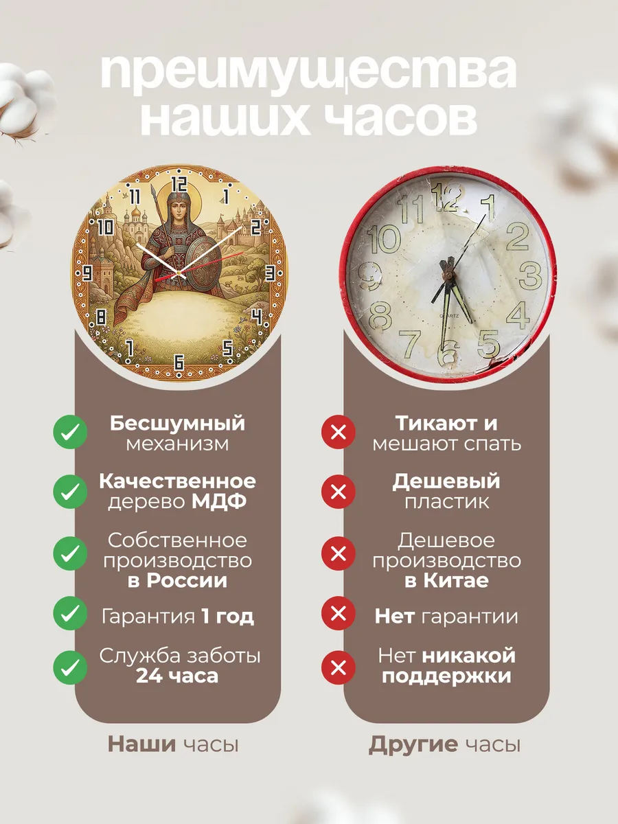 Часы настенные бесшумные Димитрий Солунский 33 см — фото 10