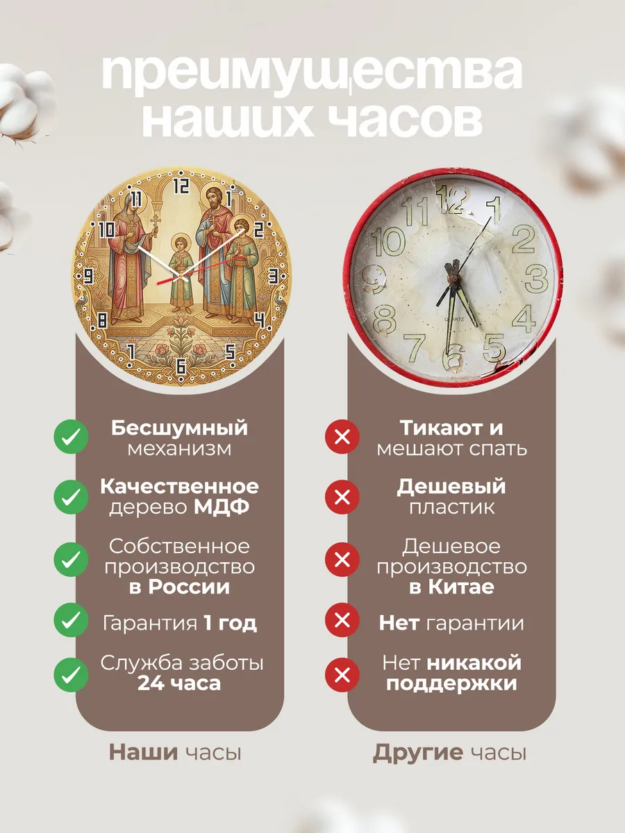 Часы настенные бесшумные Вера Надежда Любовь 33 см — фото 10