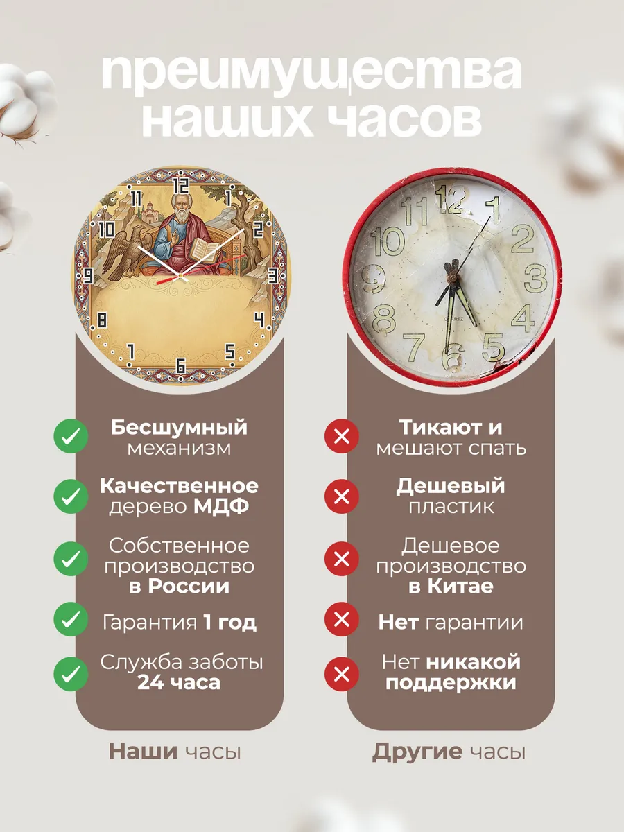 Часы настенные бесшумные Иоанн Богослов 33 см — фото 10