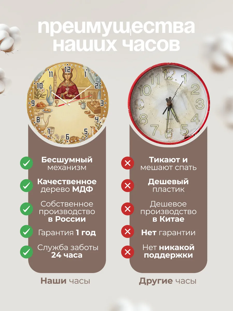 Часы настенные бесшумные Варвара Великомученица 33 см — фото 10
