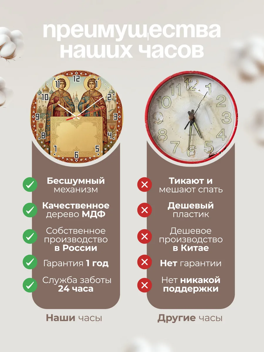 Часы настенные бесшумные Борис и Глеб 33 см — фото 10