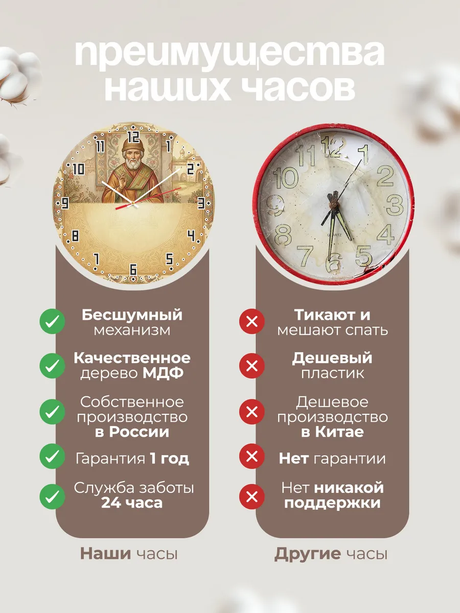 Часы настенные бесшумные Спиридон Тримифунтский 33 см — фото 10
