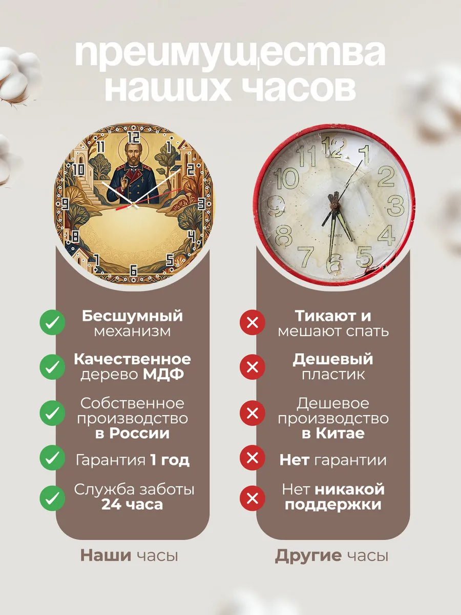 Часы настенные бесшумные Феодор Ушаков 33 см — фото 10