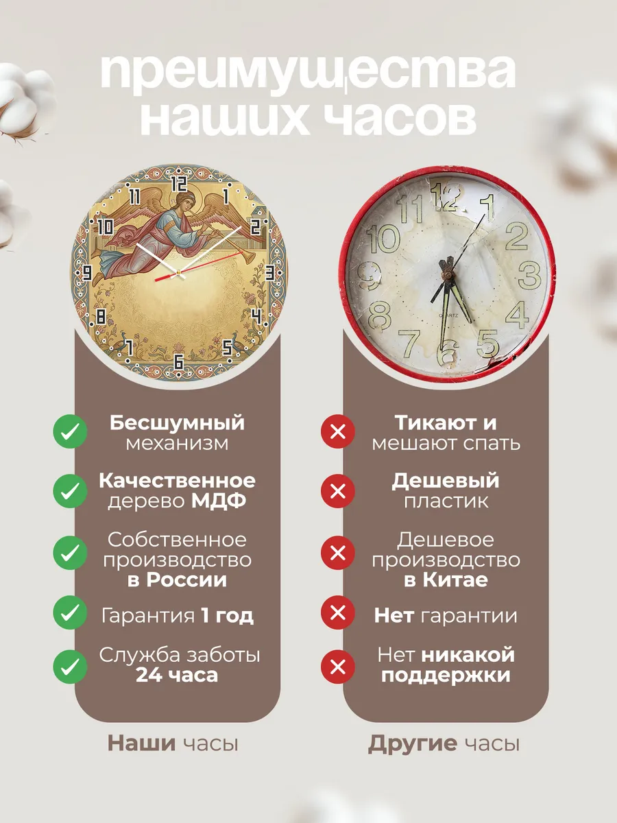 Часы настенные бесшумные Ангел с Трубой 33 см — фото 10