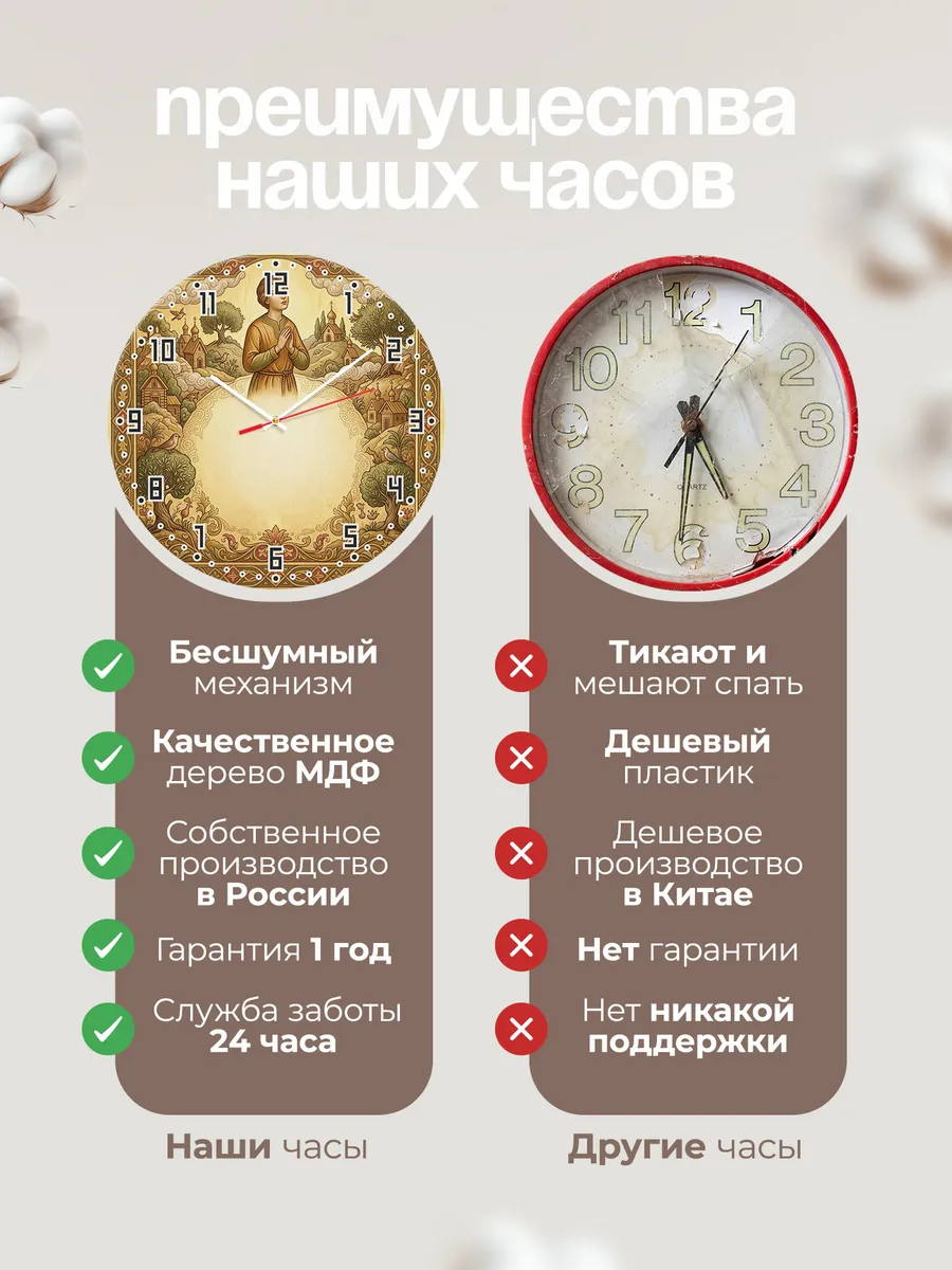 Часы настенные бесшумные Иоанн Русский 33 см — фото 10