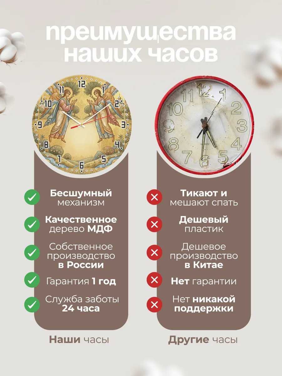 Часы настенные бесшумные Два Ангела 33 см — фото 10
