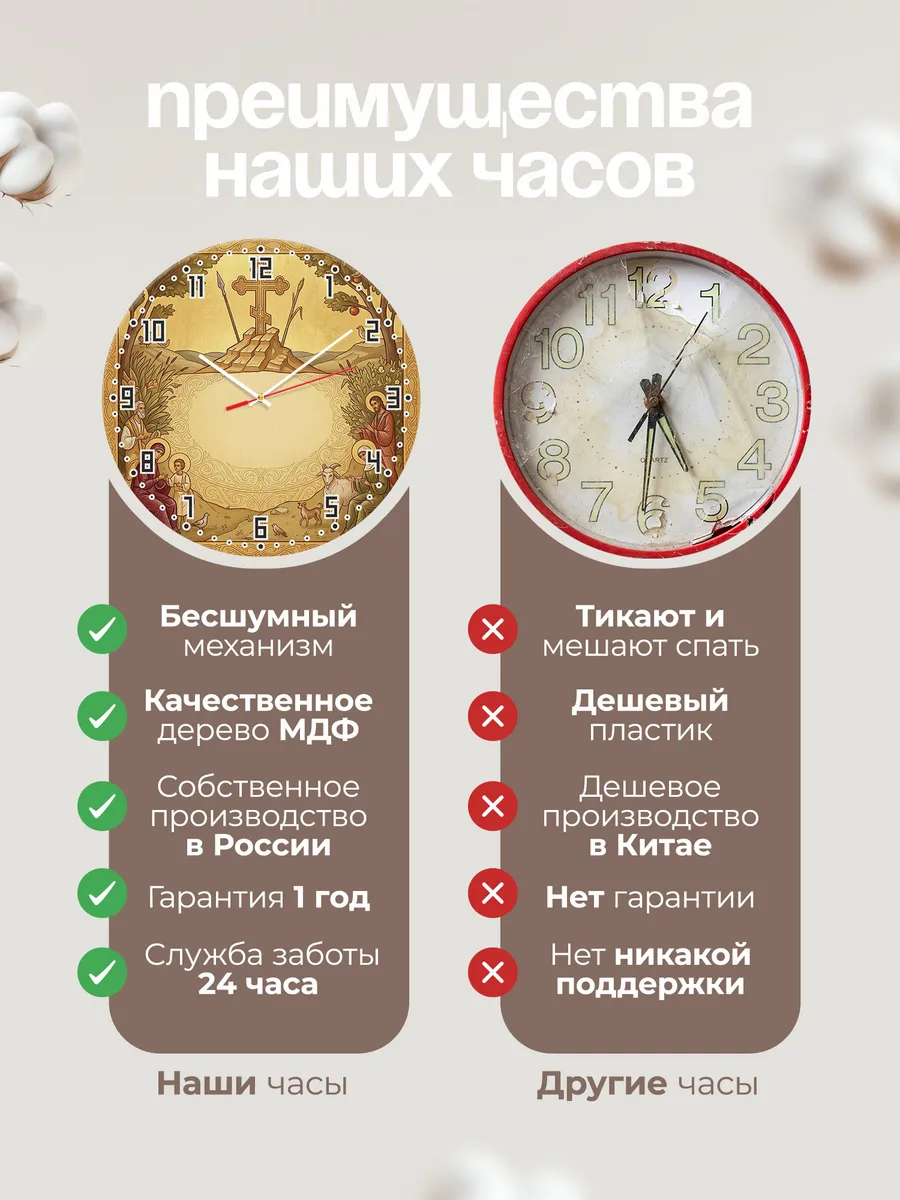 Часы настенные бесшумные Голгофский Крест 33 см — фото 10