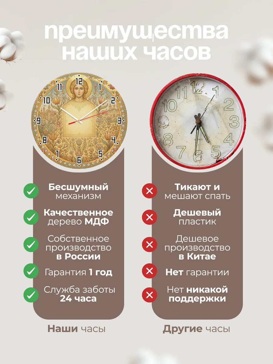 Часы настенные бесшумные Ангел Золотые Власы 33 см — фото 10