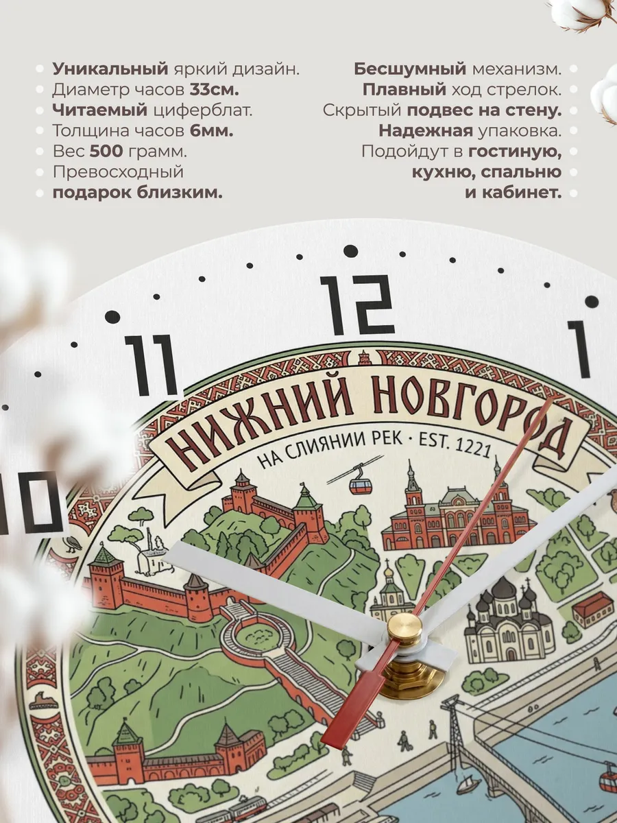 Часы настенные бесшумные Нижний Новгород 33 см — фото 11