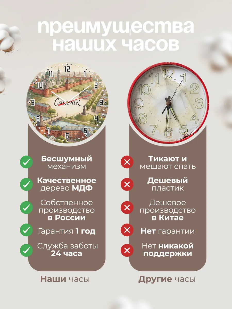 Часы настенные бесшумные Смоленск 33 см — фото 10
