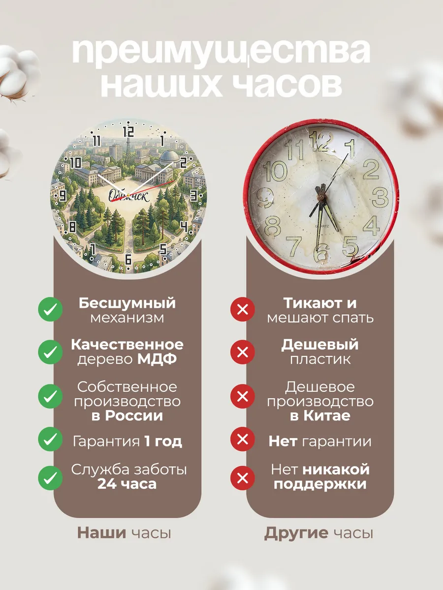 Часы настенные бесшумные Калуга Обнинск 33 см — фото 10