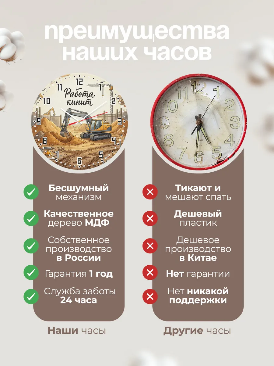 Часы настенные бесшумные Экскаватор 33 см — фото 10