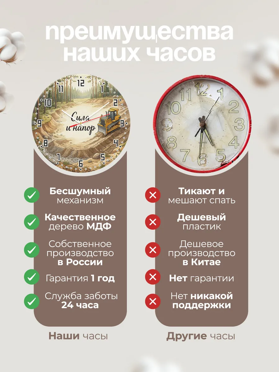 Часы настенные бесшумные Бульдозер 33 см — фото 10