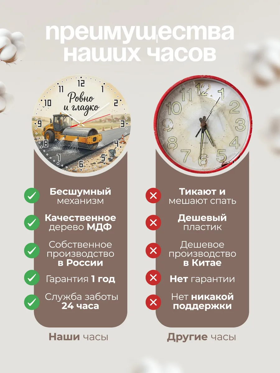 Часы настенные бесшумные Каток дорожный 33 см — фото 10