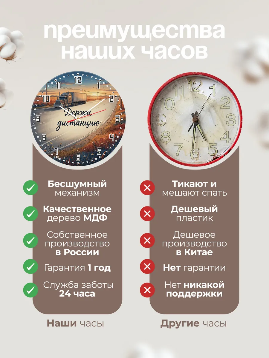 Часы настенные бесшумные Фура дальнобой 33 см — фото 10