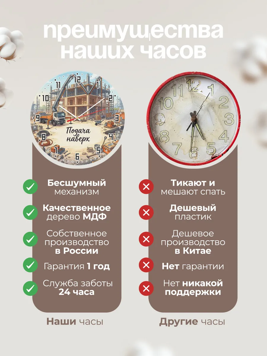 Часы настенные бесшумные Автобетононасос 33 см — фото 10