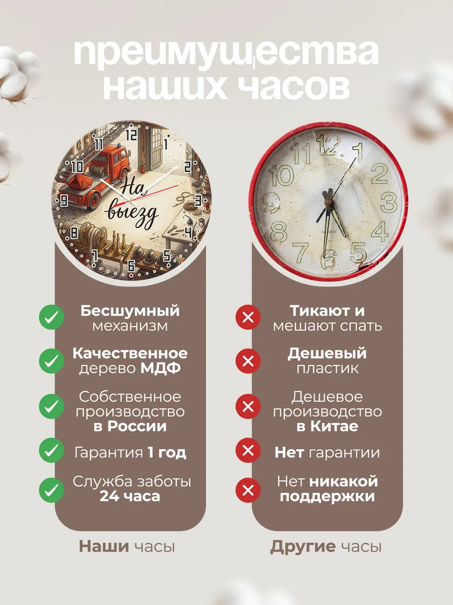 Часы настенные бесшумные Пожарная машина 33 см — фото 10