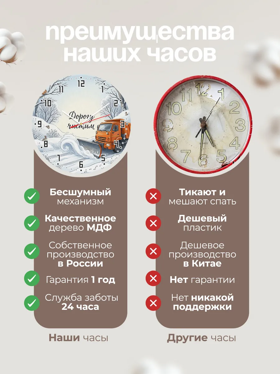 Часы настенные бесшумные Снегоуборочная 33 см — фото 10