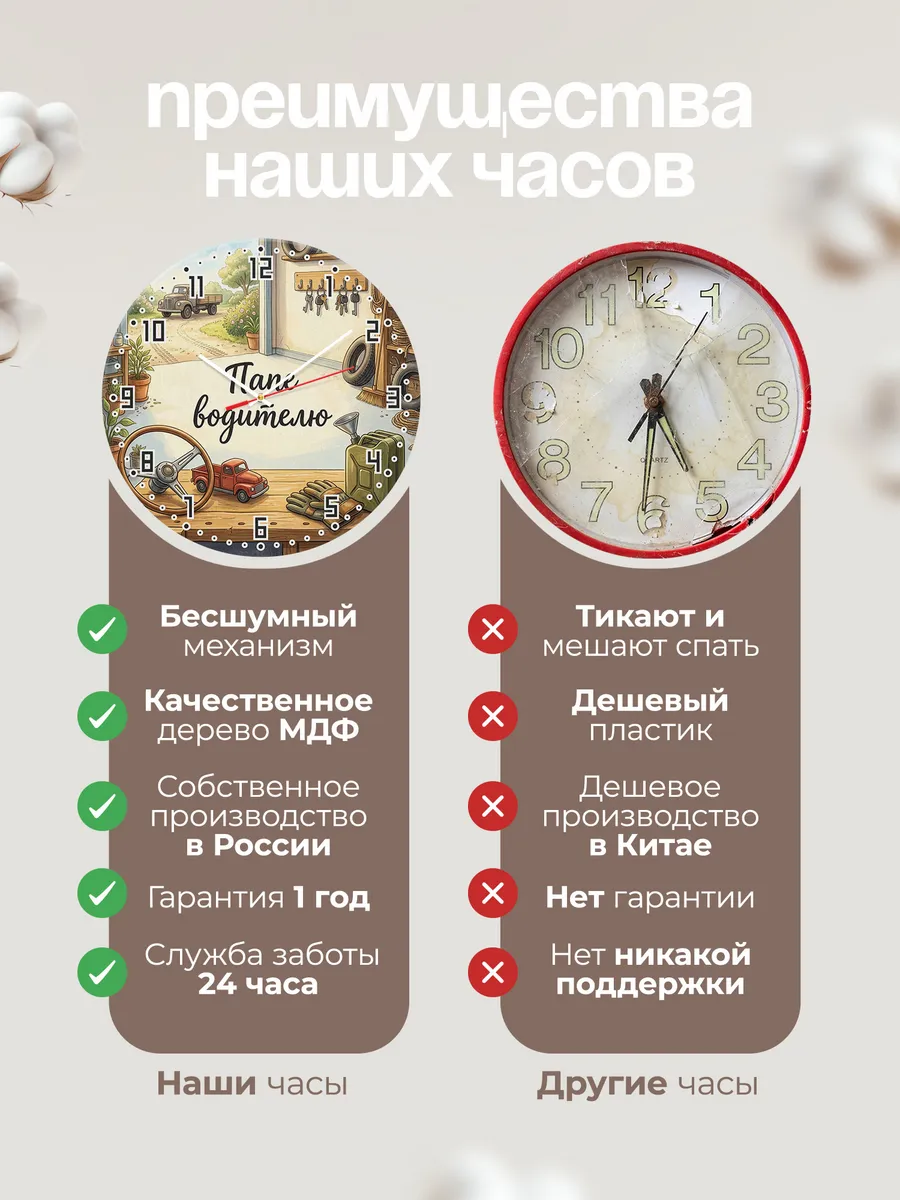 Часы настенные бесшумные Папе водителю руль 33 см — фото 10