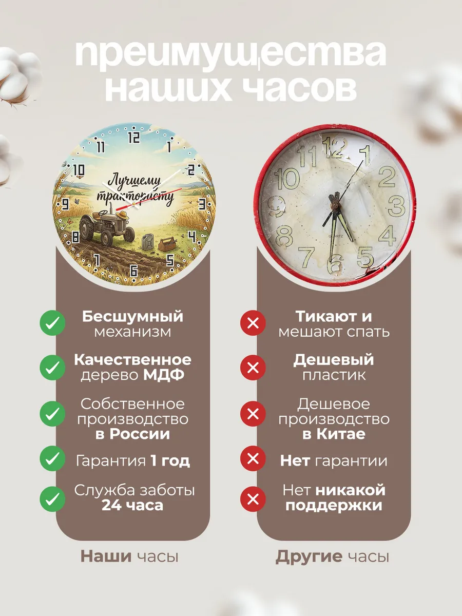 Часы настенные бесшумные Лучшему трактористу поле 33 см — фото 10