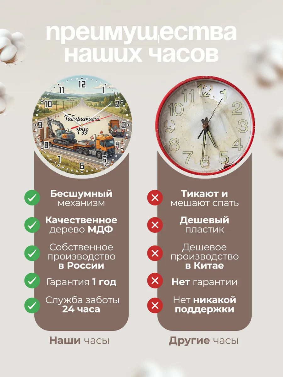 Часы настенные бесшумные Трал с техникой 33 см — фото 10