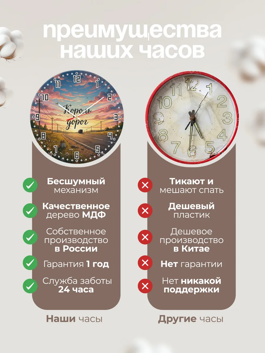 Часы настенные бесшумные Король дорог закат трасса 33 см — фото 10