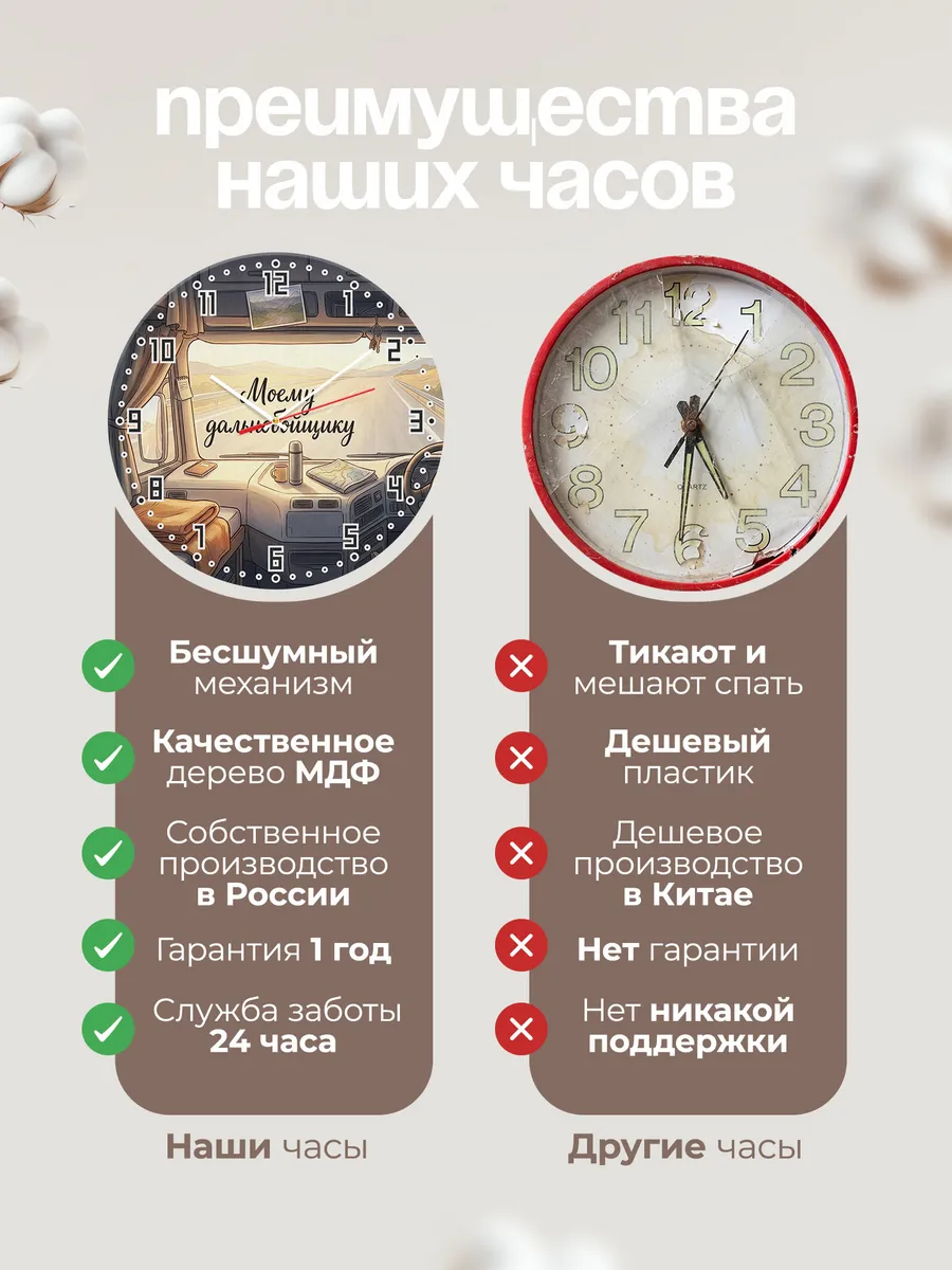 Часы настенные бесшумные Моему дальнобойщику кабина 33 см — фото 10