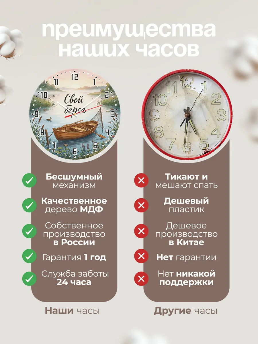 Часы настенные бесшумные Лодка на рассвете 33 см — фото 10