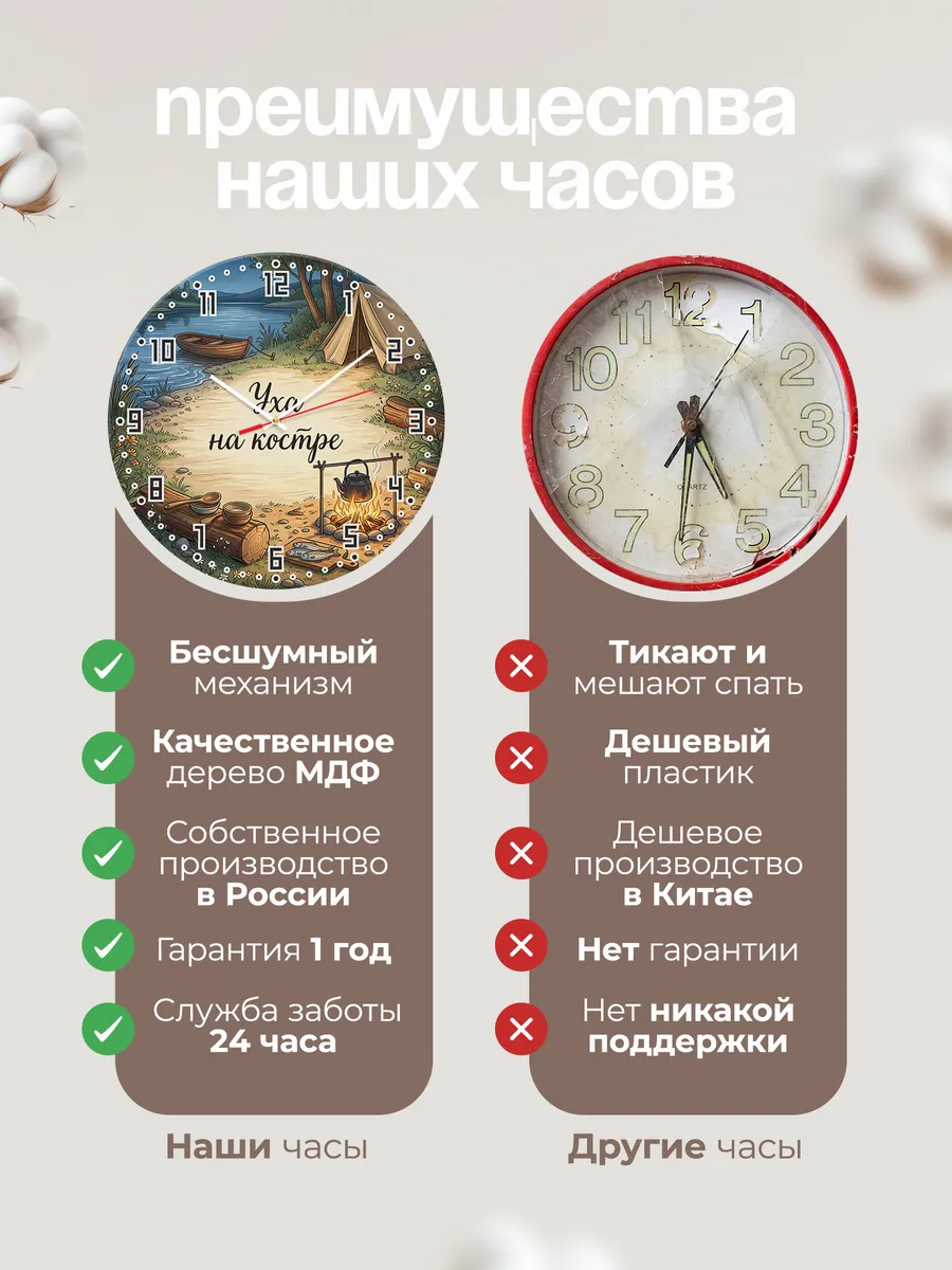 Часы настенные бесшумные Уха у костра 33 см — фото 10