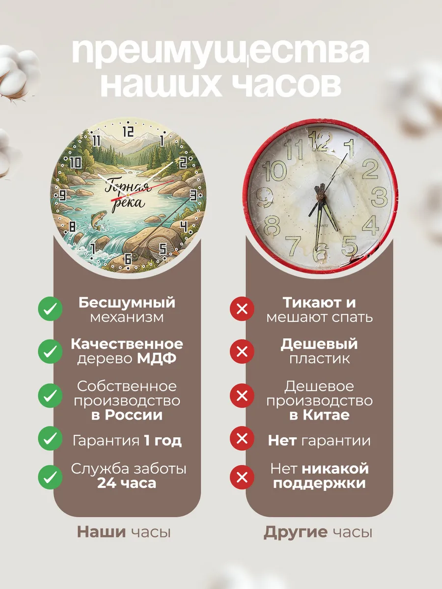 Часы настенные бесшумные Форель в горах 33 см — фото 10