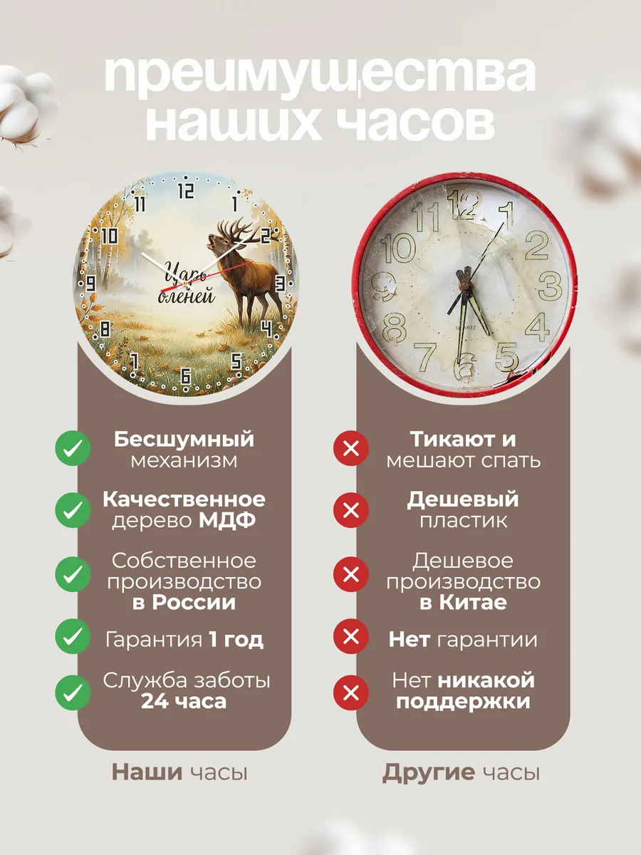 Часы настенные бесшумные Олень благородный 33 см — фото 10