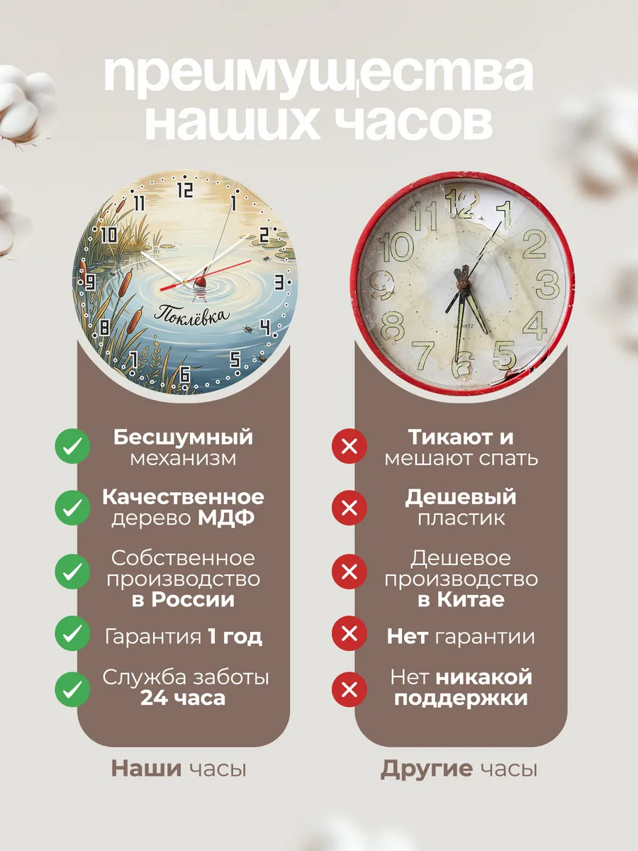 Часы настенные бесшумные Поплавок и кружки 33 см — фото 10