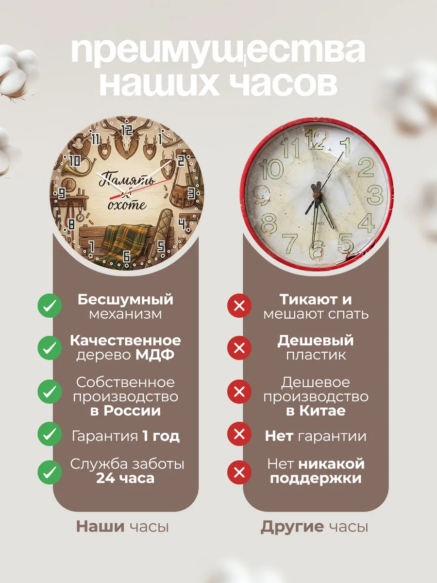 Часы настенные бесшумные Охотничьи трофеи 33 см — фото 10