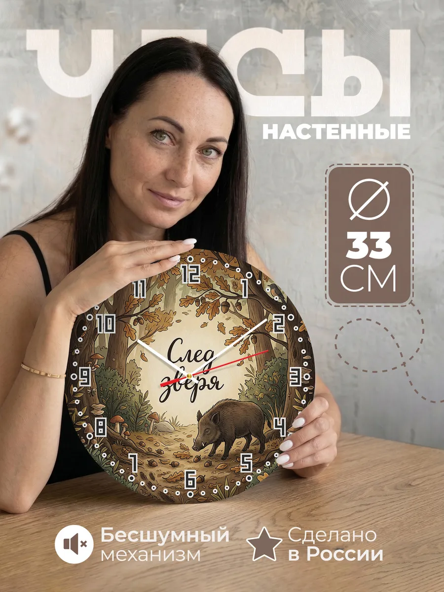 Часы настенные бесшумные Кабан 33 см