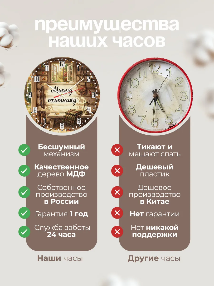 Часы настенные бесшумные Моему охотнику домик 33 см — фото 10