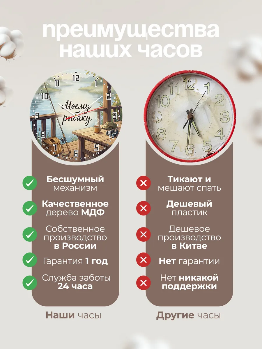 Часы настенные бесшумные Моему рыбаку веранда 33 см — фото 10