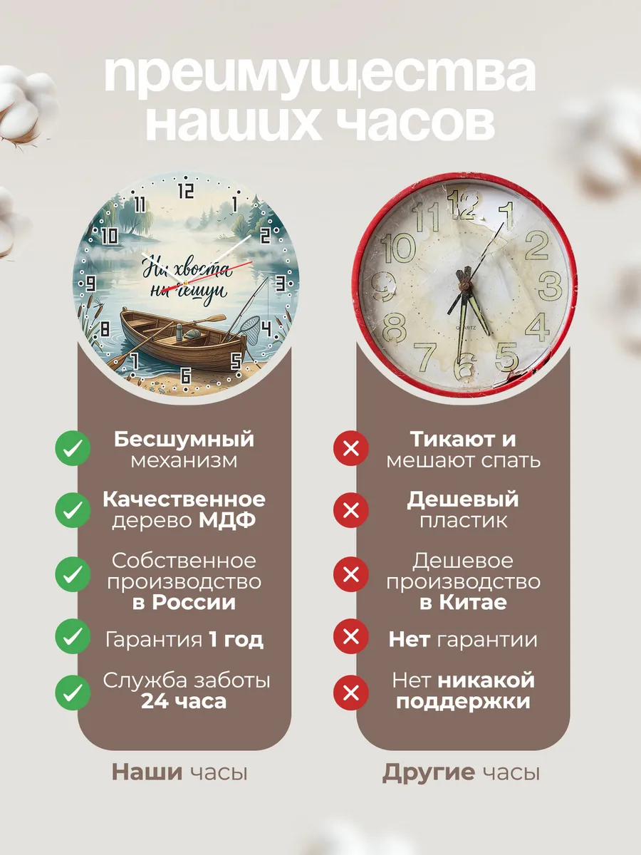 Часы настенные бесшумные Ни хвоста ни чешуи лодка 33 см — фото 10
