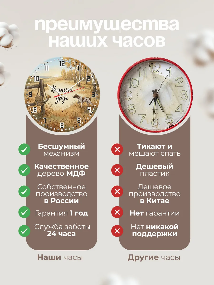 Часы настенные бесшумные Охота с собакой 33 см — фото 10