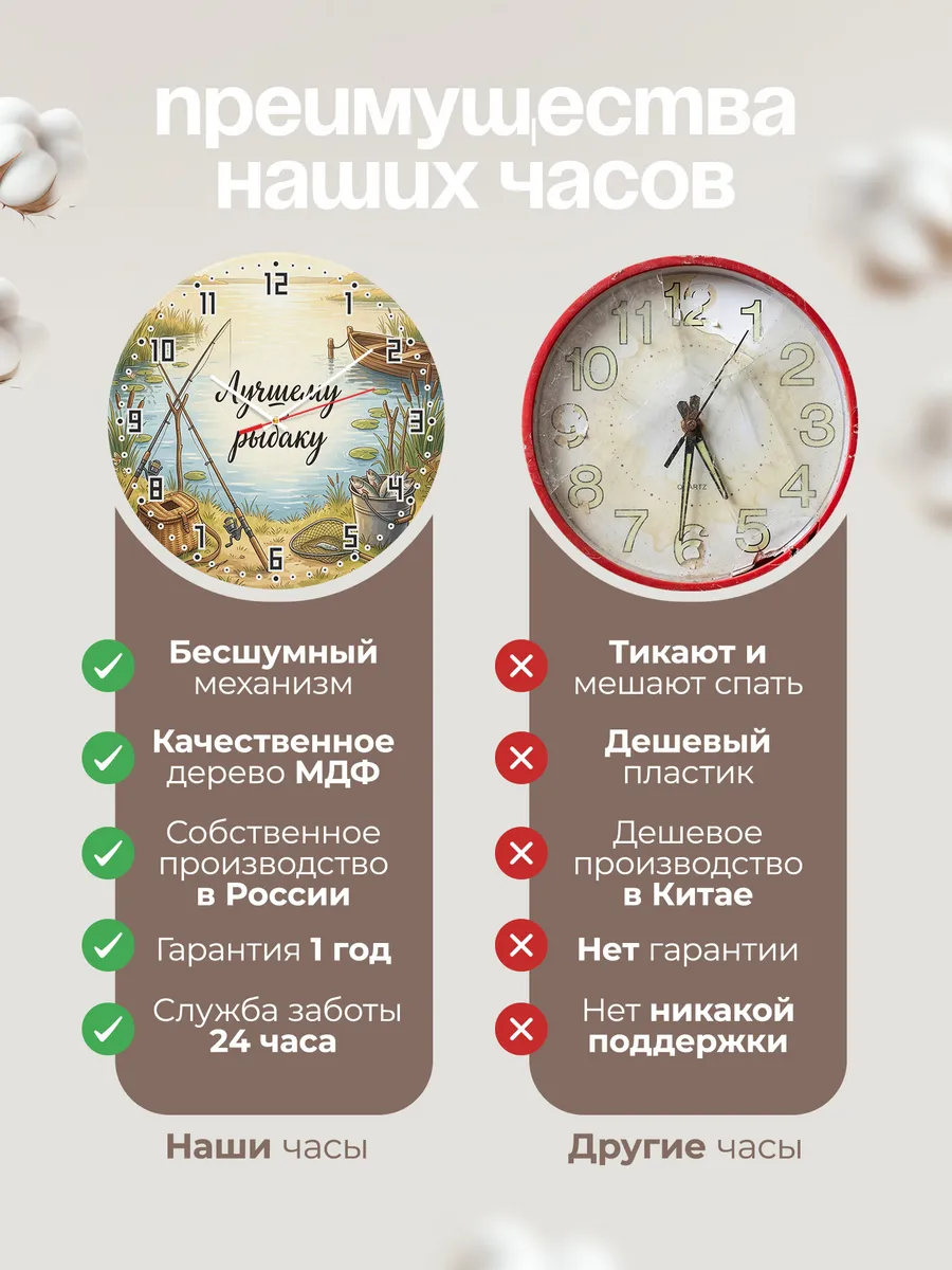 Часы настенные бесшумные Лучшему рыбаку трофеи 33 см — фото 10