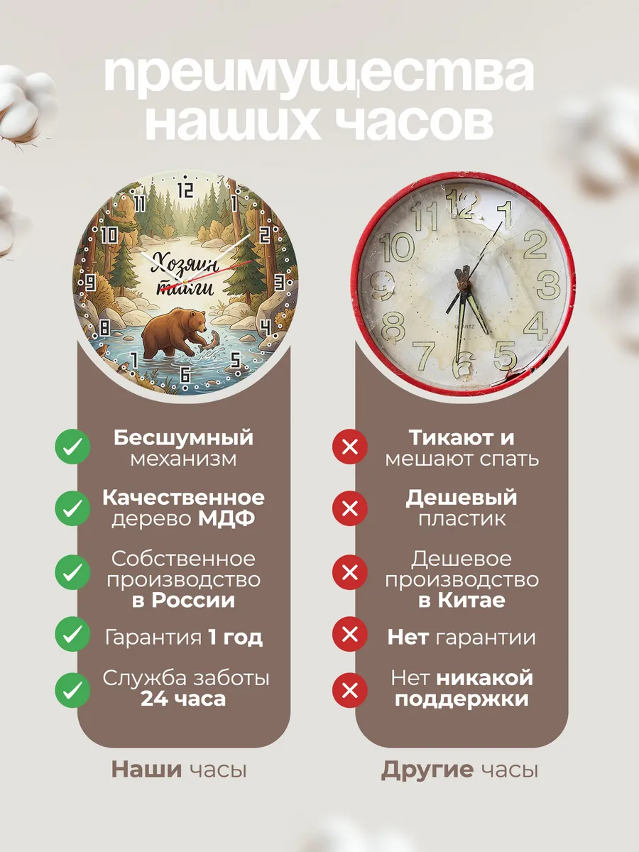 Часы настенные бесшумные Медведь у реки 33 см — фото 10