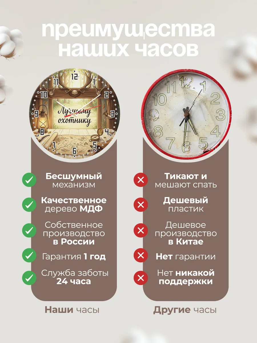 Часы настенные бесшумные Лучшему охотнику трофеи 33 см — фото 10