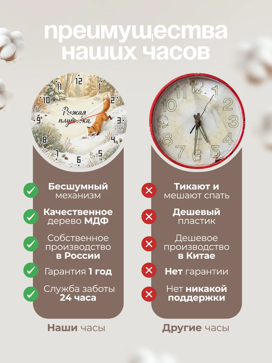 Часы настенные бесшумные Лиса на охоте 33 см — фото 10
