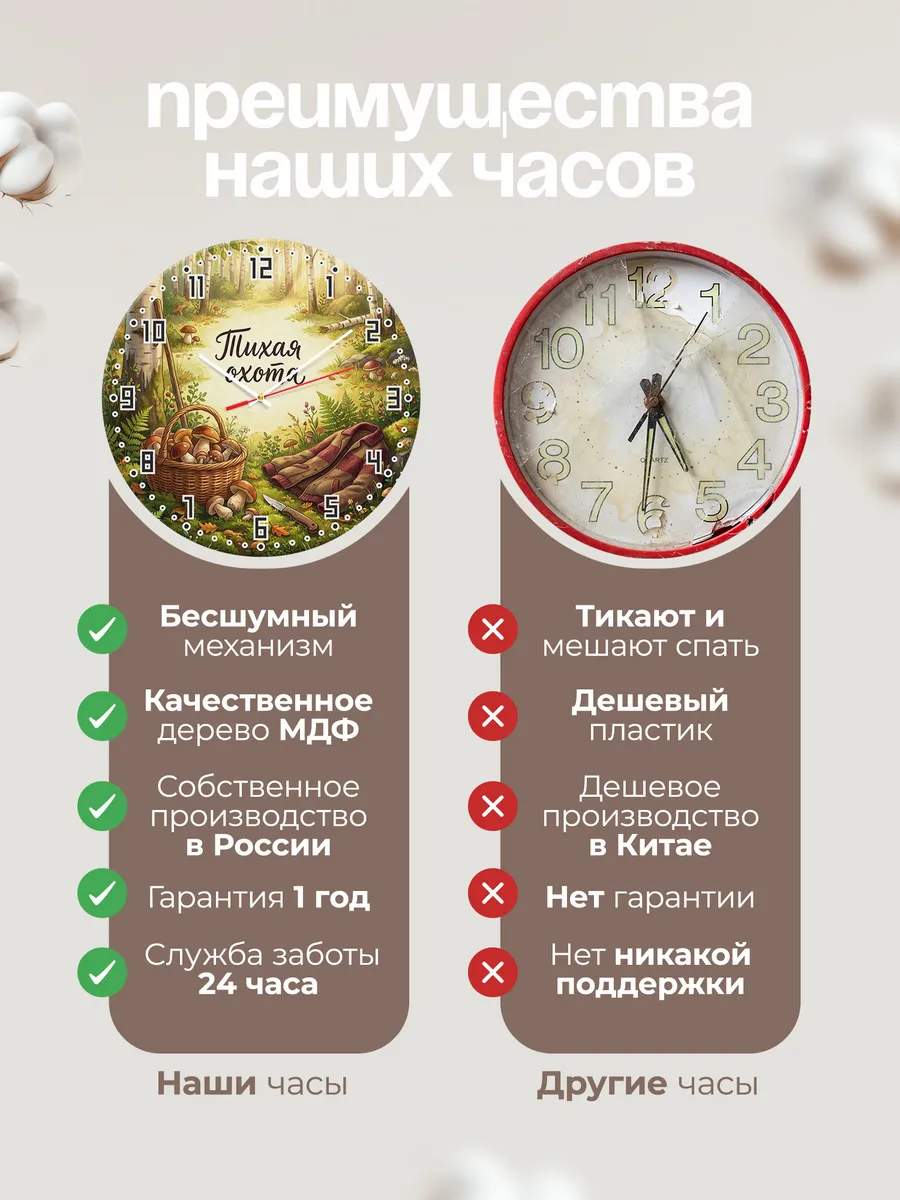 Часы настенные бесшумные Тихая охота грибы 33 см — фото 10