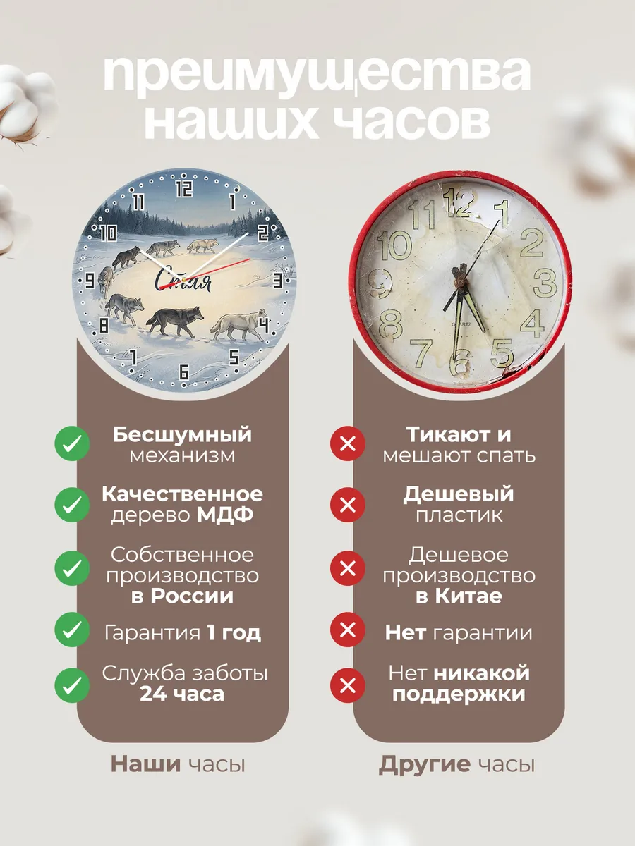 Часы настенные бесшумные Волчья стая 33 см — фото 10