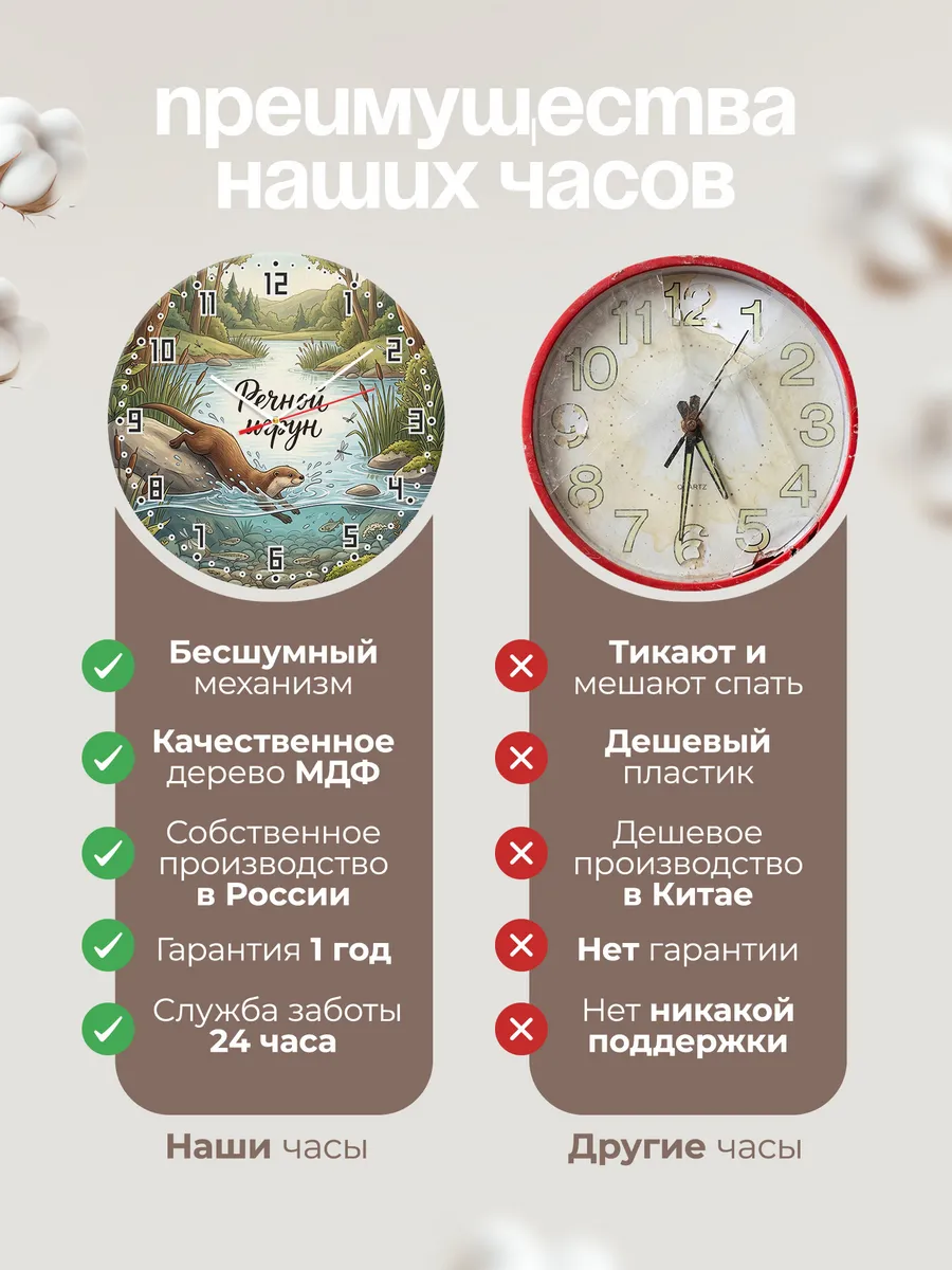 Часы настенные бесшумные Выдра 33 см — фото 10