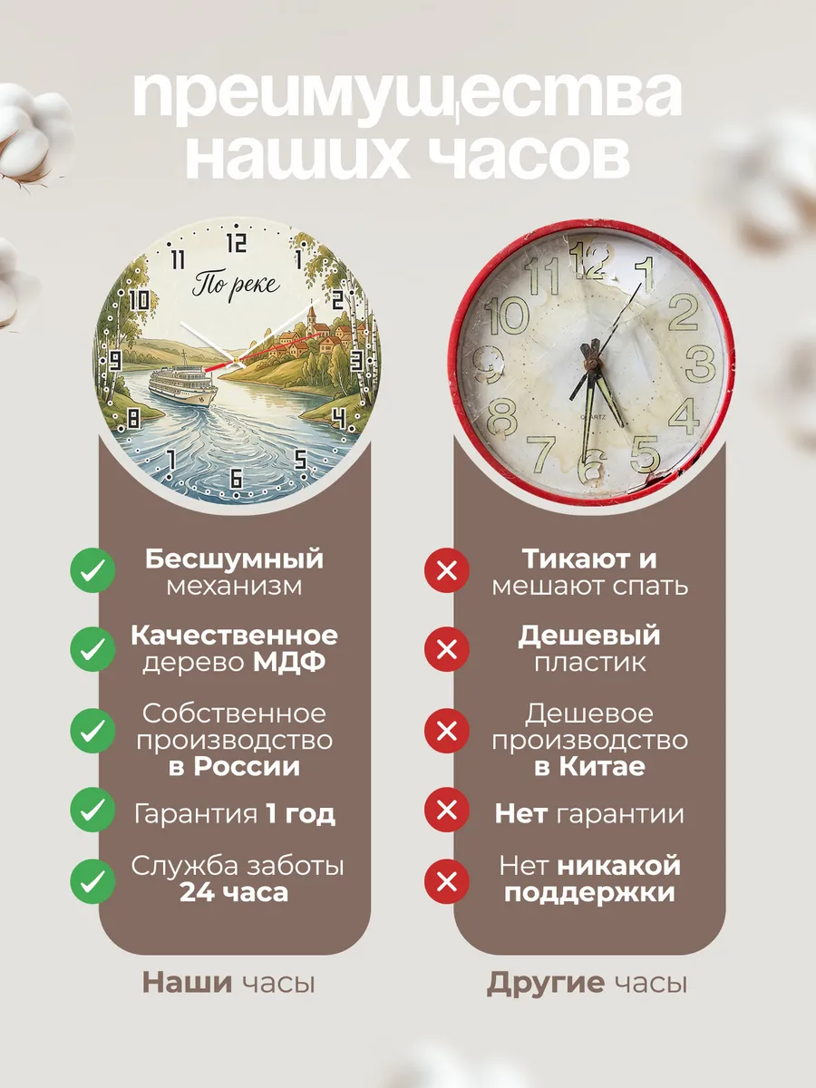 Часы настенные бесшумные Речной теплоход 33 см — фото 10