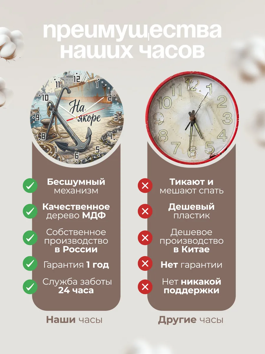 Часы настенные бесшумные Якорь и канаты 33 см — фото 10